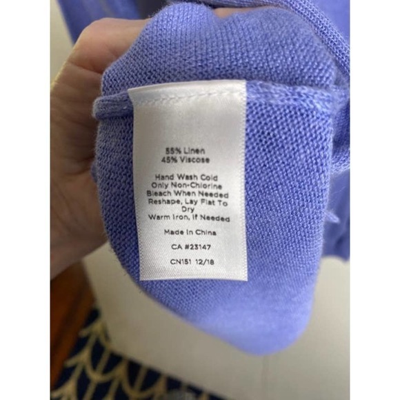 Eileen Fisher Women Sz PS 100% Organic Linen Blue Long Sleeve Pullover - Picture 3 of 5